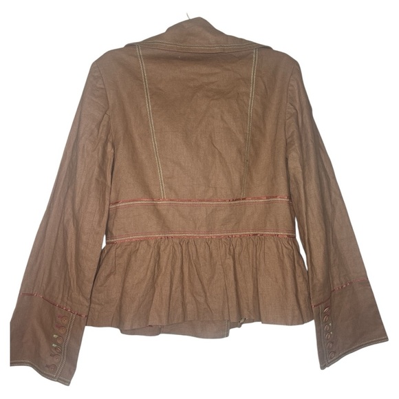 Brown Double-Breasted Blazer with Peplum Waist - Picture 2 of 7